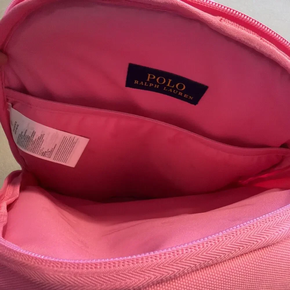 Polo Ralph Lauren Pink Backpack Full Size Laptop Unisex Embroidered Bear Unisex